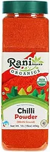 Rani Organic Chilli Powder (Mirchi Ground) 16oz (1lb) 454g PET Jar