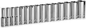 Capri Tools 3/8 in. Drive Deep Chrome Socket Set, 6-Point, 8 to 22 mm, 15-Piece