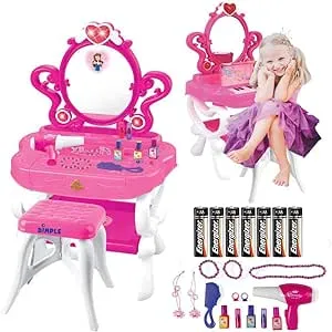 2-In-1 Musical Piano Vanity Set Girls Toy Makeup Accessories Working Piano, Flas