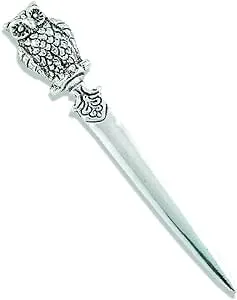 Owl Decorative Antiqued Pewter Letter Opener Paper Cutting Knife for Envelopes with Vintage Detail 7” Long Handcrafted in Italy