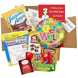 Gifts Fulfilled Get Well Soon Care Package Gift for Him and Her with Soup, Puzzle Book, Get Well Soon Balloon, and Snacks for Sick Friend, Family, After Surgery, Illness, Recovery, Rehabilitation, Nursing Home