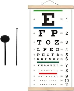 Snellen Eye Chart, Eye Charts for Eye Exams 20 Feet with Wooden Frame 11x22 Inches, Canvas Low Vision Eye Test Wall Chart with Eye Occluder Hand Pointer for Kids Gifts (20 Feet Test Distance)