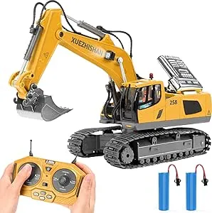 Remote Control Excavator Toys for Boys Turns 680-degree 2 Batteries Metal Shovel Lights/Sounds Construction Toys Birthday Gifts Boy Toys for 3 4 5 6 7 8 Years Old