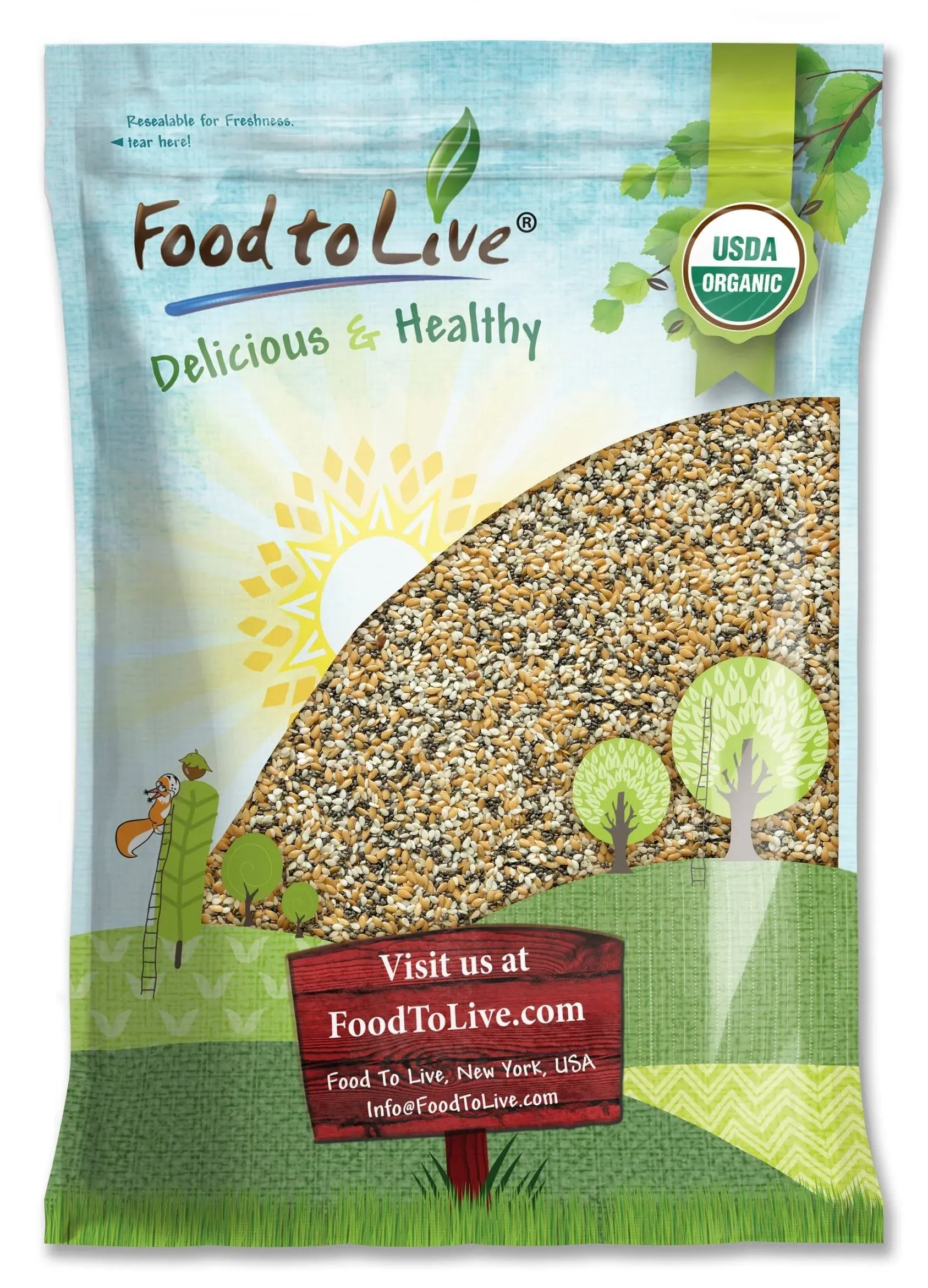 Food to Live Organic Omega-3 Seeds Mix with Flax, Chia and Sesame, 1.5 Pounds Non-GMO Whole Seeds, Raw, Kosher, Vegan. Rich in Omega 3 Fatty Acids