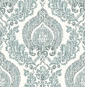 NuWallpaper NU1702 Kensington Damask Peel & Stick Wallpaper, Blue