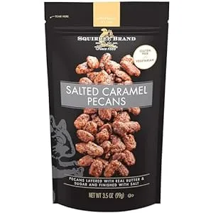 Squirrel Brand Salted Caramel Pecans. 3.5 oz Resealable Bag, Gluten Free, Vegetarian