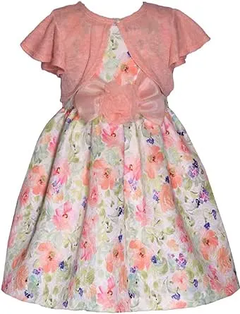 Bonnie Jean Girl's Easter Dress - Floral Dress with Short Sleeve Cardigan for Baby, Toddler, Little and Big Girls