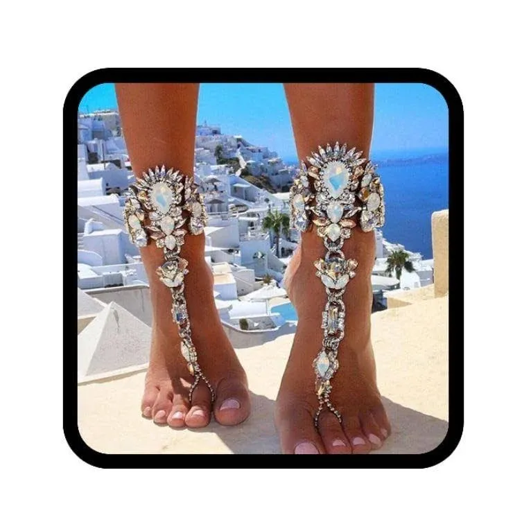 Woeoe Rhinestone Anklet Silver Crystal Barefoot Sandals Foot Chain Pearl Anklets Foot Chain Beach Foot Charm Jewelry for Women and Girls