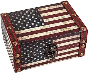 WaaHome Treasure Box 5'' Small Decorative Box Wood Jewelry Keepsakes Box with Lids for Home Decorations (American Flag)