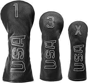 Golf Club Head Covers,USA Golf Driver Headcover Fariway Wood Covers Hybrid Head Covers 3 Wood Headcover Leather Golf Headcover with Number Tag for Scotty Cameron Odyssey Taylormade Spider All Brand