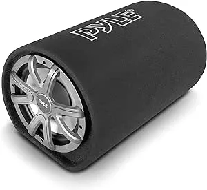 PyleUsa 10-Inch Carpeted Subwoofer Tube Speaker - 500 Watt High Powered Car Audio Sub Bass Enclosure System with 2” Aluminum Voice Coil, 4 Ohm, Rear Vented Design - PLTB101