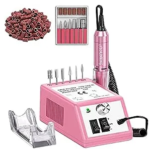 20000RPM Electric Nail Drill Professional Nail File Drill Acrylic Nails Kit for Manicure Gel Nail Polish Remover with 1 Pack of Sanding Bands(Pink)