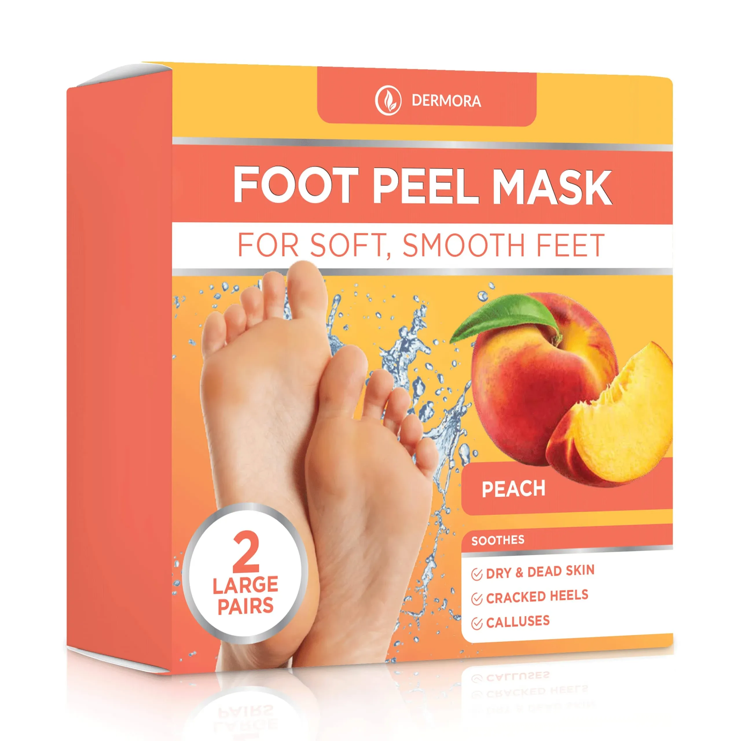 DERMORA Foot Peel Mask - 2 Pack of Regular Size Skin Exfoliating Foot Masks for Dry, Cracked Feet, Callus, Dead Skin Remover - Feet Peeling Mask for baby soft feet, Tea Tree Scent