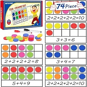 Magnetic Ten-Frame Set - Math Manipulatives Games for Kindergarten Elementary, 6 Ten Frames & 66 Magnetic Math Counters Toys for Boys/ Girls , STEM Learning Educational Number Toy For Children's Gift…