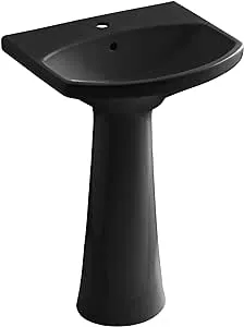 KOHLER K-2362-1-7 Cimarron Pedestal Bathroom Sink with Single-Hole Faucet Drilling, Black Black