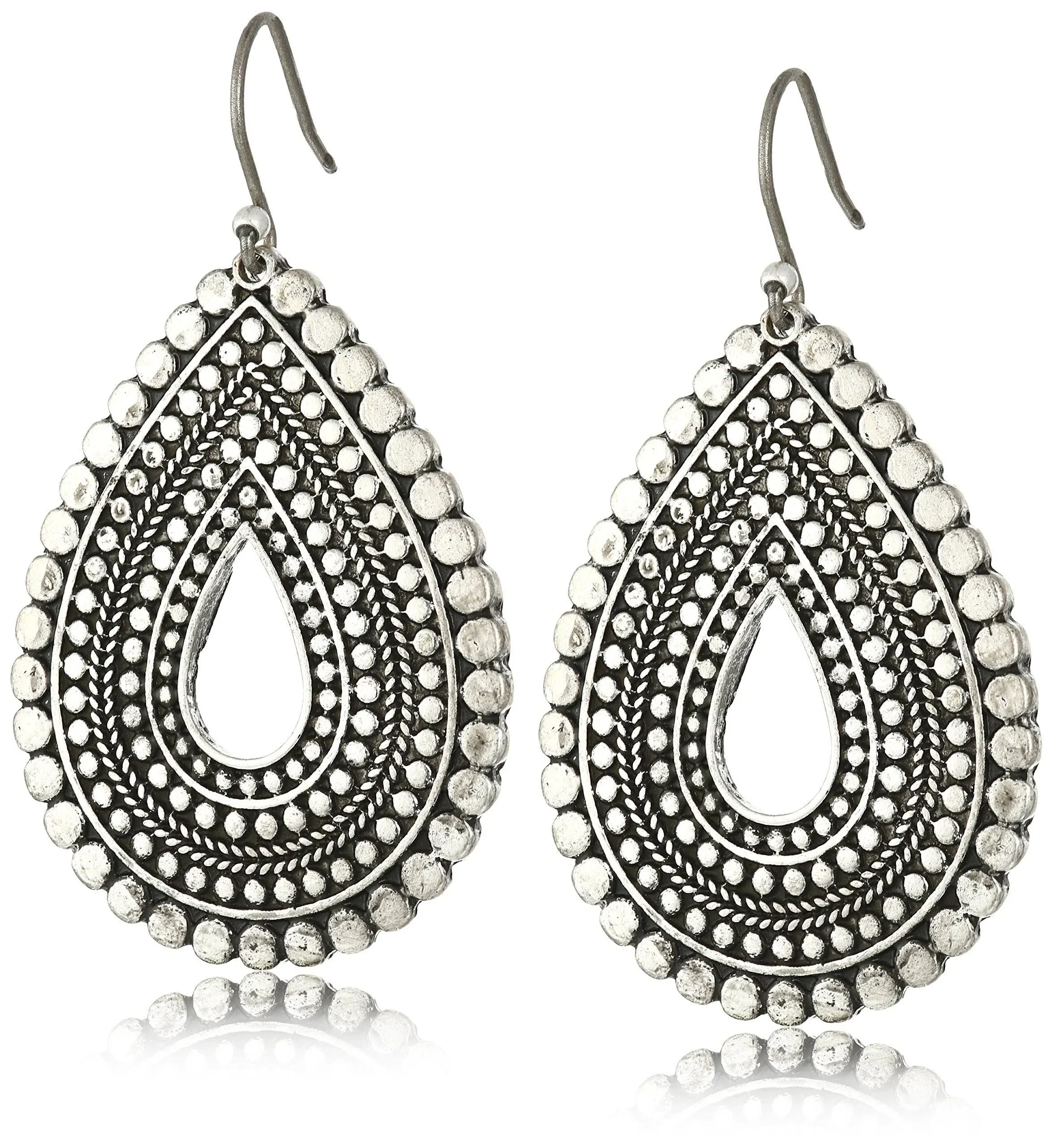 Silver-tone Tribal Teardrop Earrings