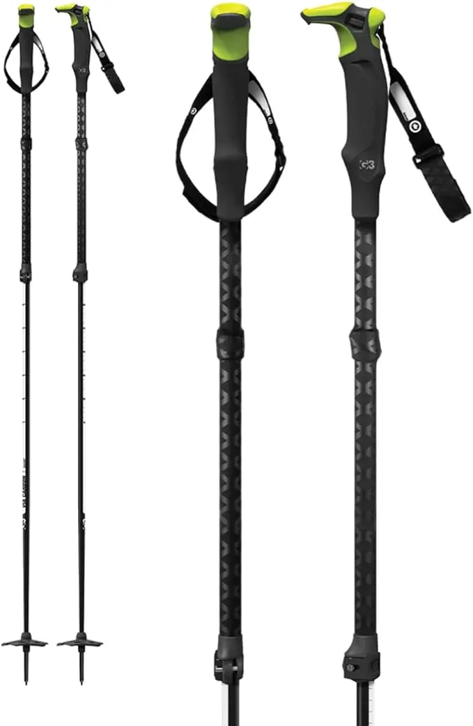 VIA Carbon Fiber Backcountry Touring Ski Poles, Lightweight Ergonomic Adjustable Skiing Poles, All Snow Conditions, Foam Grips, Designed in BC, Canada, 2022