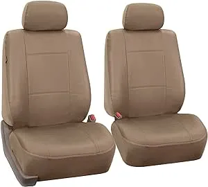 FH Group Front Set Faux Leather Car Seat Covers for Low Back Seat with Removable Headrest, Universal Fit, Airbag Compatible Seat Cover for SUV, Sedan, Tan