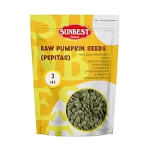 Sunbest Natural - Pumpkin Seeds Raw and Fresh, Pumpkin Seeds Unsalted, Whole Shelled Pumpkin Seeds, Kosher Seeds for Snacks, Pumpkin Seeds Bulk, Non-GMO and Vegan Healthy Pumpkin Snacks, 3 Lbs.