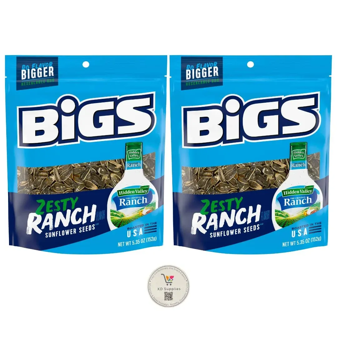 Bigs Sunflower Seeds, Keto Friendly 5.35 oz Bags Pack of 2 Zesty Ranch