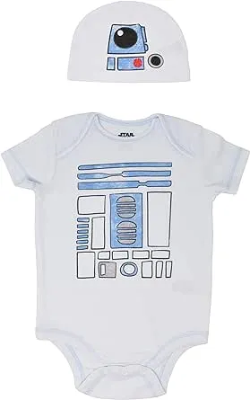 STAR WARS The Mandalorian The Child Darth Vader R2-D2 Baby Cosplay Bodysuit and Hat Set Newborn to Infant