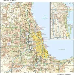 Chicago, Illinois Wall Map, Large - 30" x 29" Art Quality Print