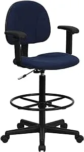 Flash Furniture Bruce Navy Blue Patterned Fabric Drafting Chair with Adjustable Arms (Cylinders: 22.5''-27''H or 26''-30.5''H)