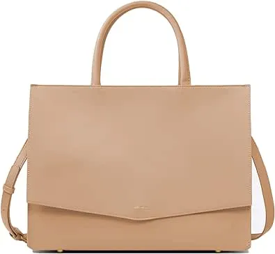 Caitlin 15.5 x 11.5 Vegan Leather Large Tote Bag with Laptop Sleeve, Sand