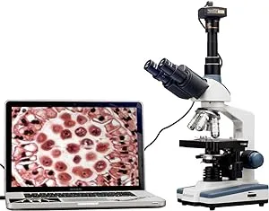 AmScope T120B-M Digital Professional Siedentopf Trinocular Compound Microscope, 40X-2000X Magnification, WF10x and WF20x Eyepieces, Brightfield, LED Illumination, Abbe Condenser with Iris Diaphragm, Double-Layer Mechanical Stage, 100-240VAC, Includes 1.3MP Camera with Reduction Lens and Software