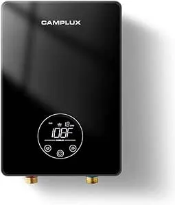 CAMPLUX Electric Water Heater 6kW, Instant Hot Water Heater 240V, On Demand Water Heater with Digital Display, Hard Wired, Black