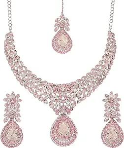 Touchstone Indian wedding jewelry sets for women necklace bollywood jewellery set desi bridal designer necklaces earrings artificial joyeria rhinestone crystal fancy in white or silver or gold tone