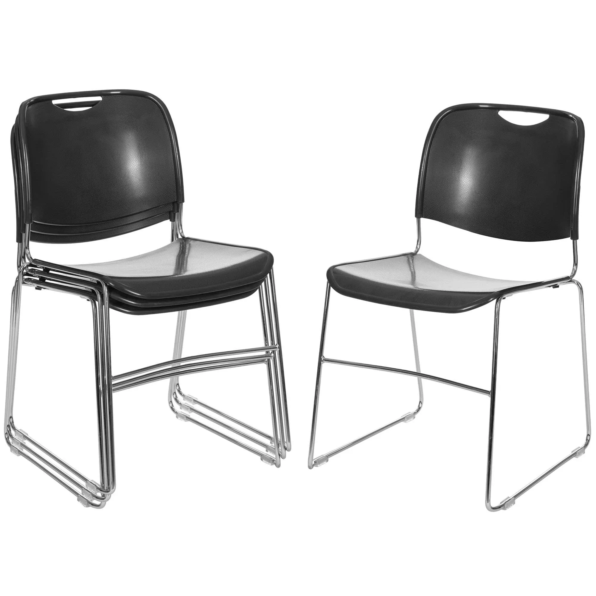 OEF Furnishings Ultra-Compact Plastic Stack Chair, Black