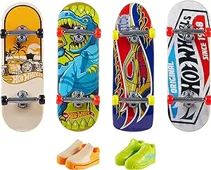 Hot Wheels Skate 4 Fingerboards & 2 Pairs of Removable Skate Shoes, Tricked Out Pack of Fully Assembled Boards, 1 Exclusive Set