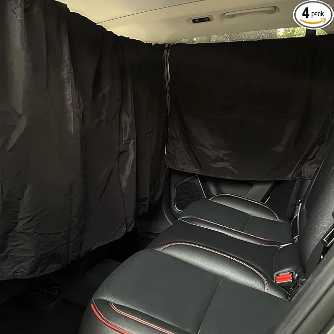 4 Pcs Double Layer Thickened Car Curtains Set, 98% Light Blocking Car Window Shades Covers, Include 2 Side Window Covers, 1 Divider Curtain & 1 Storage Bag, Sedan SUV Accessories for Camping Sleeping