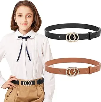 SANSTHS Girls 2 Pack Leather Belts Girls Kids Skinny Leather Belt with Double...