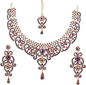 Touchstone Indian jewelry set for women bollywood gold jewellery wedding outfits necklace sets earrings bridal maang tikka fancy costume girls big desi accessories rhinestone in gold or silver tone