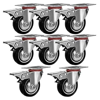 8 Pack Quality 3&#034; Swivel Caster Wheels w/ Double Brake Non Skid No Mark  