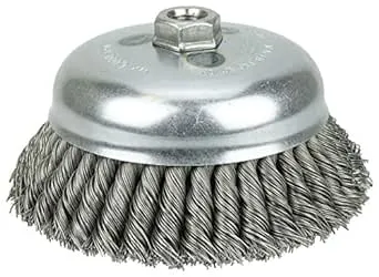 6" Double Row Knot Wire Cup Brush .023" Steel Fill 5/8"-11 UNC Nut