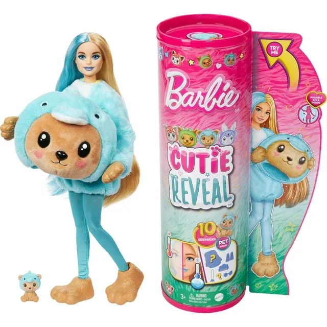 Barbie Cutie Reveal Costume-Themed Series Doll & Accessories with 10 Surprises, Teddy Bear as Dolphin