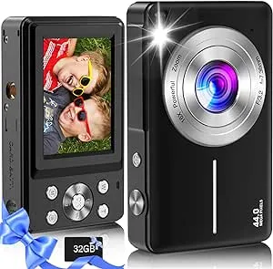 Digital Camera 2024 Newest FHD 1080P 44MP Cameras for Photography, Point and Shoot Digital Camera for Kids with 32GB Card, 16X Zoom, Anti-Shake, Compact Small Travel Camera for Girls Boys Teens Kids