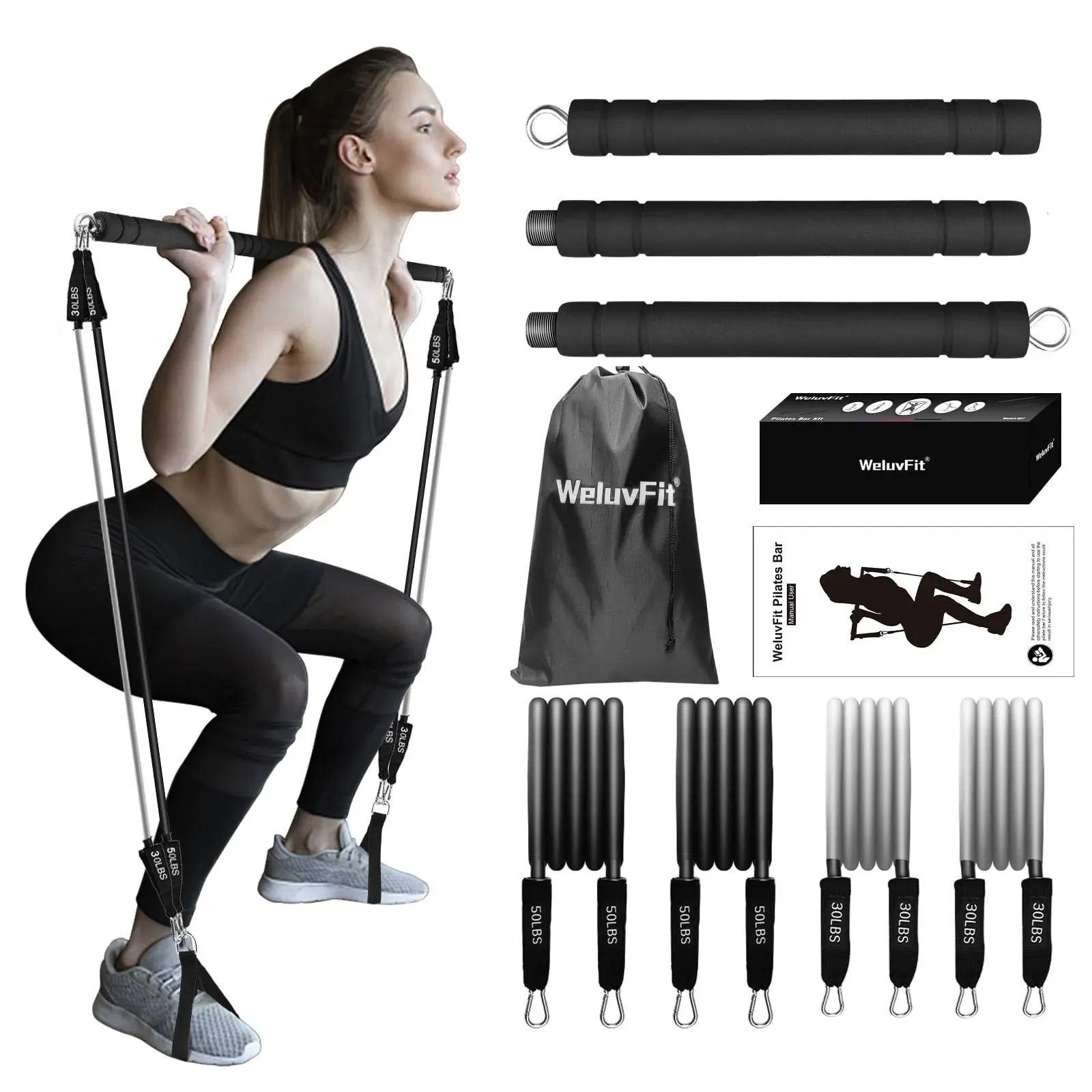 Pilates Bar -  Pilates Bar Kit with Resistance Bands, Pilates Bar with Non 