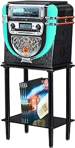 Arkrocket Boston Tabletop Jukebox Record Player Entertainment System with Stand Bluetooth CD Player FM Radio SD USB