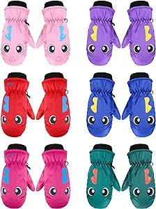 SATINIOR 6 Pairs Kids Waterproof Mittens Gloves Kids Winter Snow Ski Mittens Uni