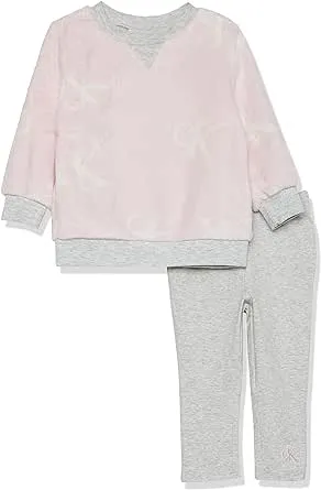 Calvin Klein Girls Crewneck Pullover & Legging Set, Everyday Casual Wear, Ultra-Soft & Comfortable, Grey Heather Print