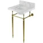 Fauceture KVPB1917M347ST 19-Inch Carrara Marble Console Sink with Brass Legs (4" Faucet Drillings), Marble White/Brushed Brass