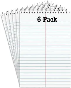 Steno Pads Notebooks, Top Bound Spiral Steno Book -Stenos Note Pads Gregg Ruled, White, 80 Sheets Per Steno Notepad - 6 x 9 Inch - Great for Note-taking and Making To-do Lists - 6 Pack