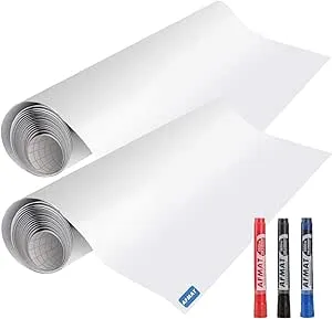 Dry Erase Paper, Whiteboard Stickers for Wall, 2 Rolls of (1.5x11 ft) White Board Paper Peel and Stick, Super Sticky, No Ghost White Board Paper Roll