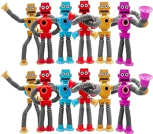 8PCS Pop Tubes Suction Cup Robot Toys Robot Pop Tubes Fidget Tubes Sensory Toys Pack Shape Changing Telescopic Tube Imaginative Play Stimulating Creative Learning Fidget Toys for Girls Boys