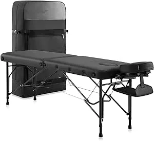 Portable Massage Table, Ultra-Light Travel-Sized Aluminum Foldable Massage Table, Wide Spa Bed Package 302 Halia (Black, Standard)