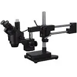 AmScope 3.5X-180X Trinocular Stereo Zoom Microscope with Black Double Arm Boom Stand